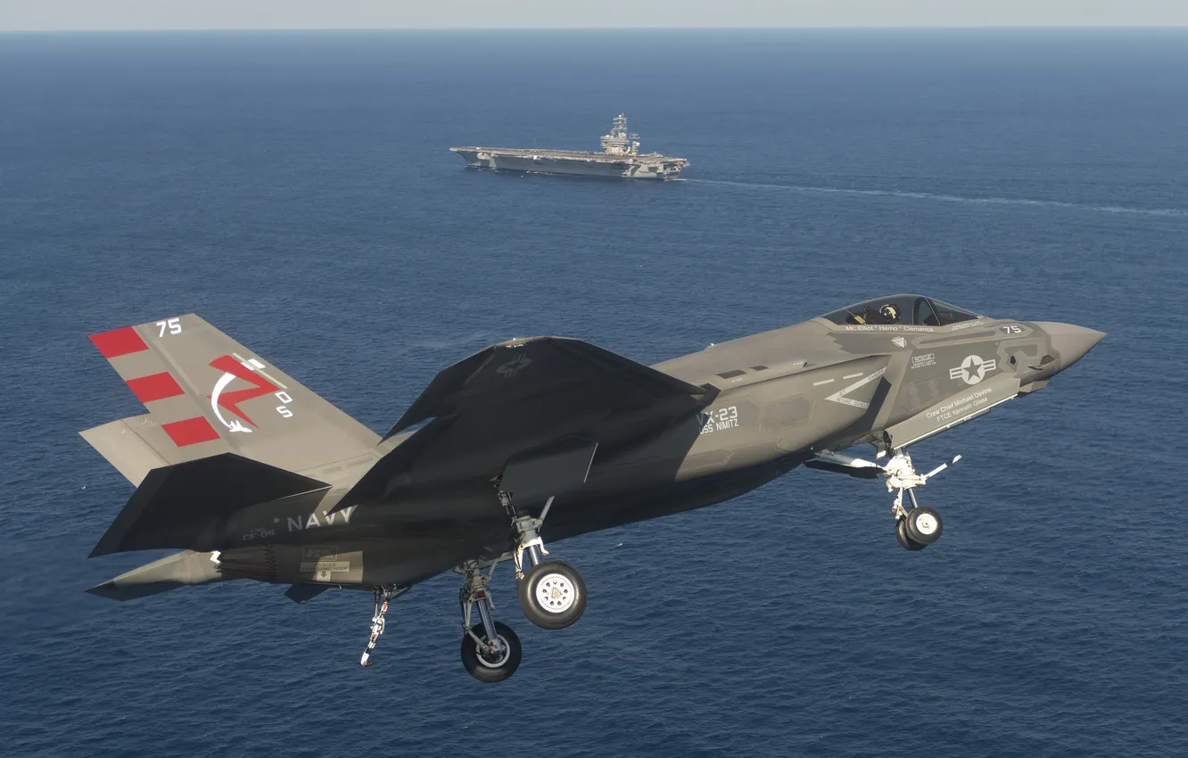 Фото обои море, истребитель, авианосец, бомбардировщик, Lightning II, F-35C