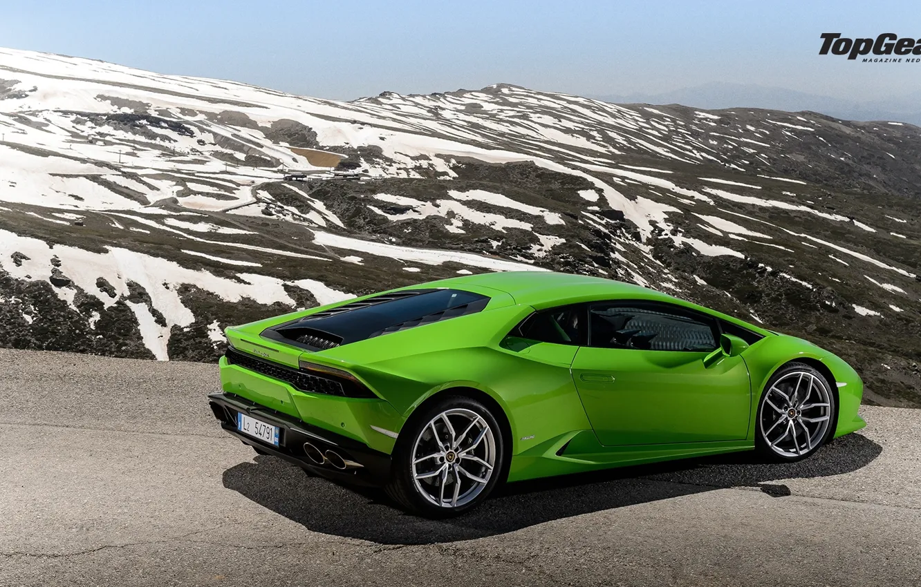 Фото обои Lamborghini, Top Gear, Green, Road, Supercar, Rear, Huracan, LP610-4