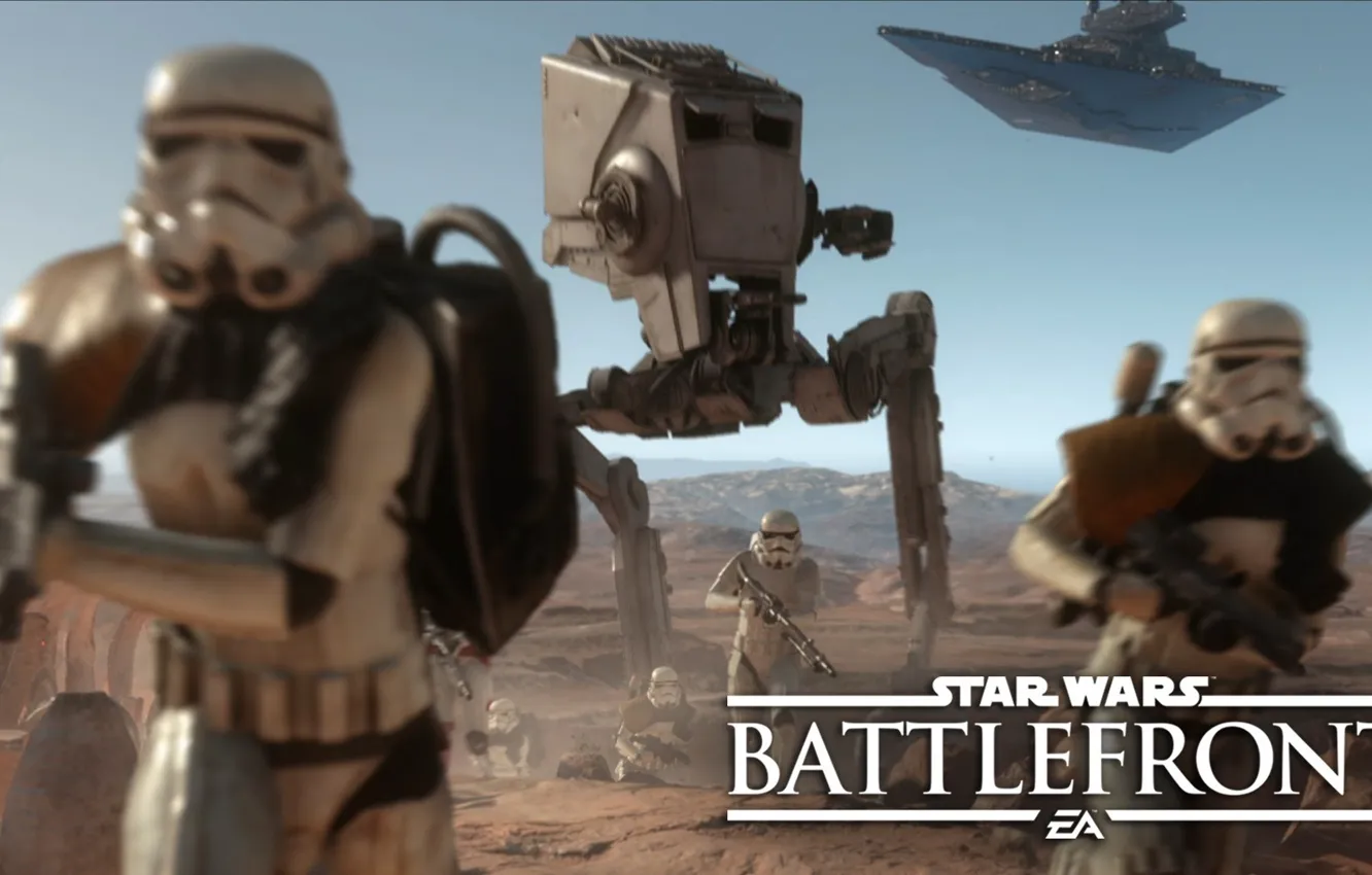 Фото обои игра, штурмовик, Звездный Разрушитель, Star Destroyer, Electronic Arts, DICE, Stormtroopers, AT-ST