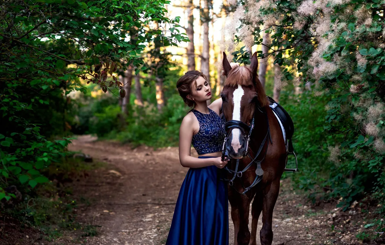 Фото обои девушка, природа, поза, лошадь, красивая, Александра Полякова