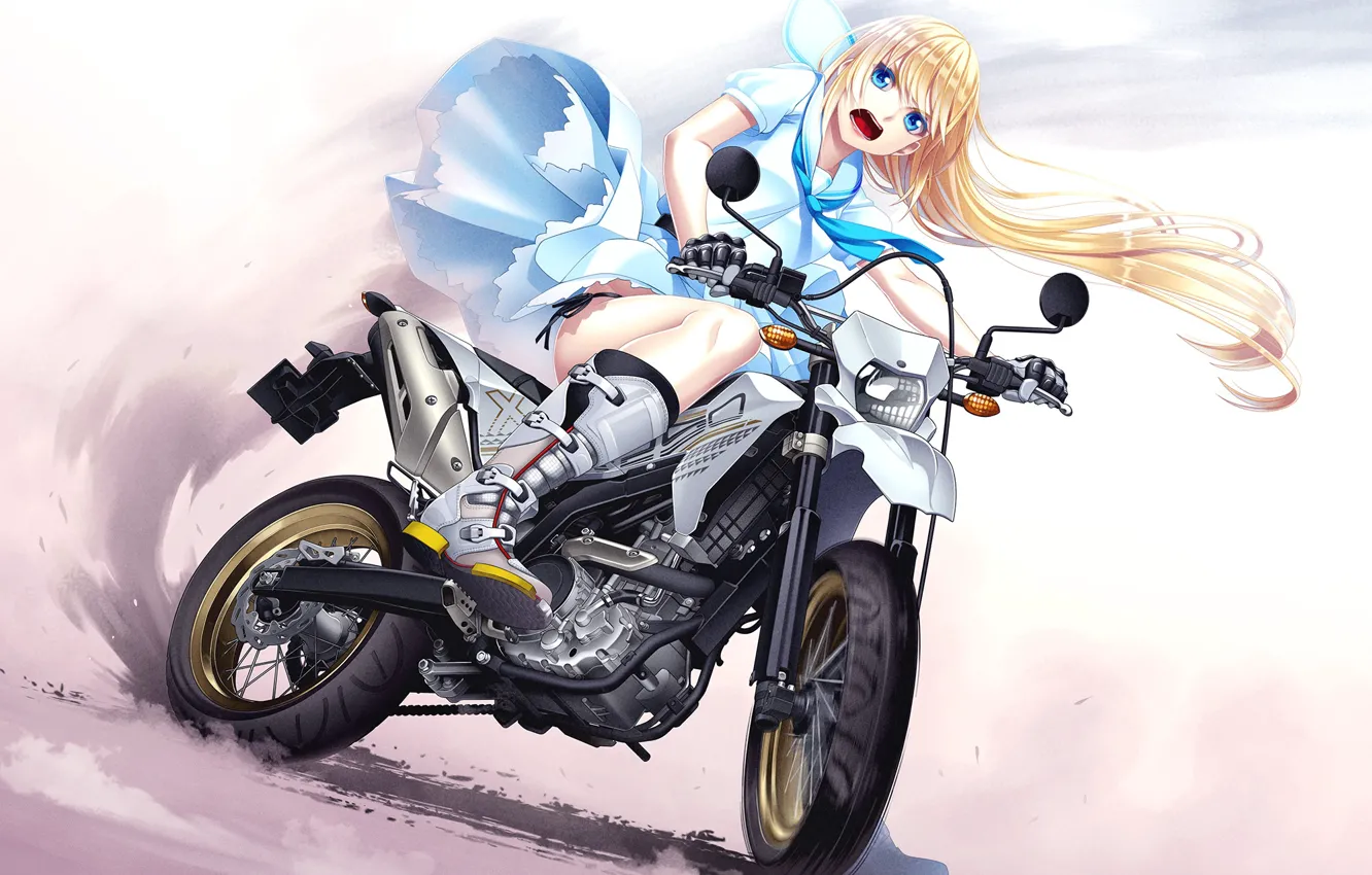 Фото обои девушка, мотоцикл, anime, art