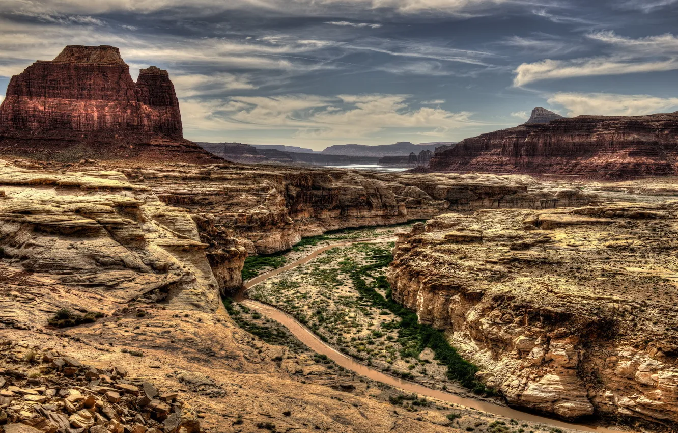 Фото обои пейзаж, горы, река