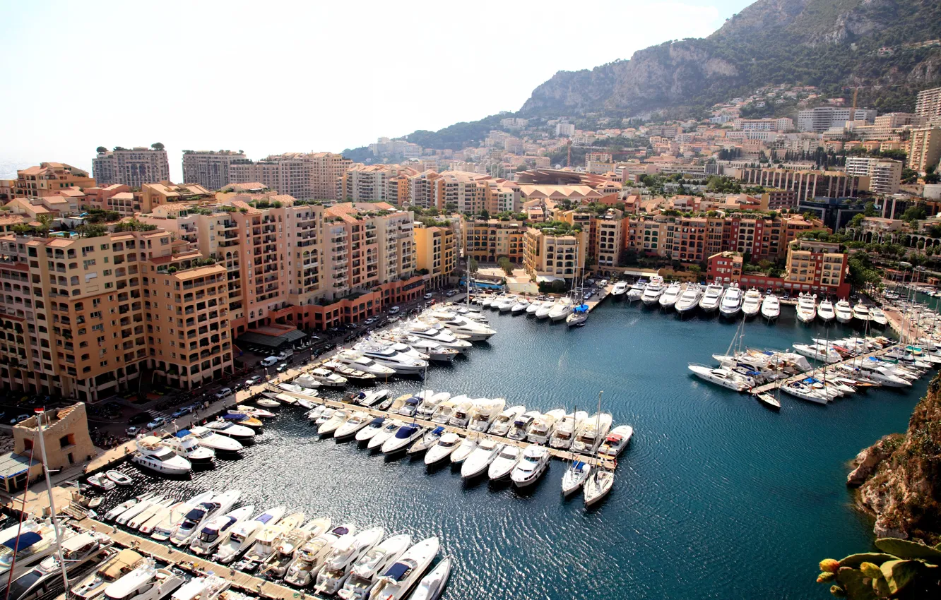 Фото обои пейзаж, горы, дома, бухта, яхты, лодки, катера, Монако