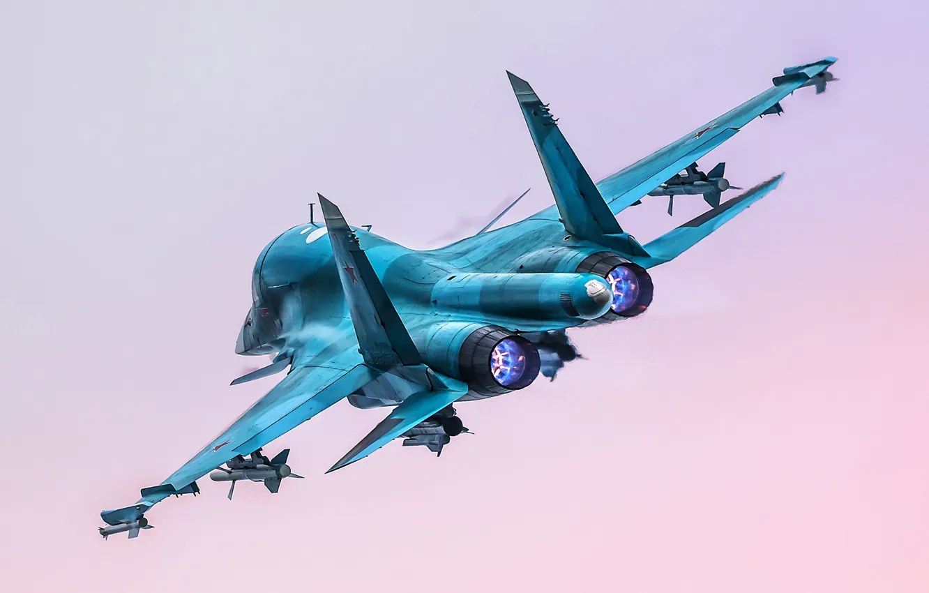 Фото обои полёт, истребитель-бомбардировщик, Су-34, Su-34