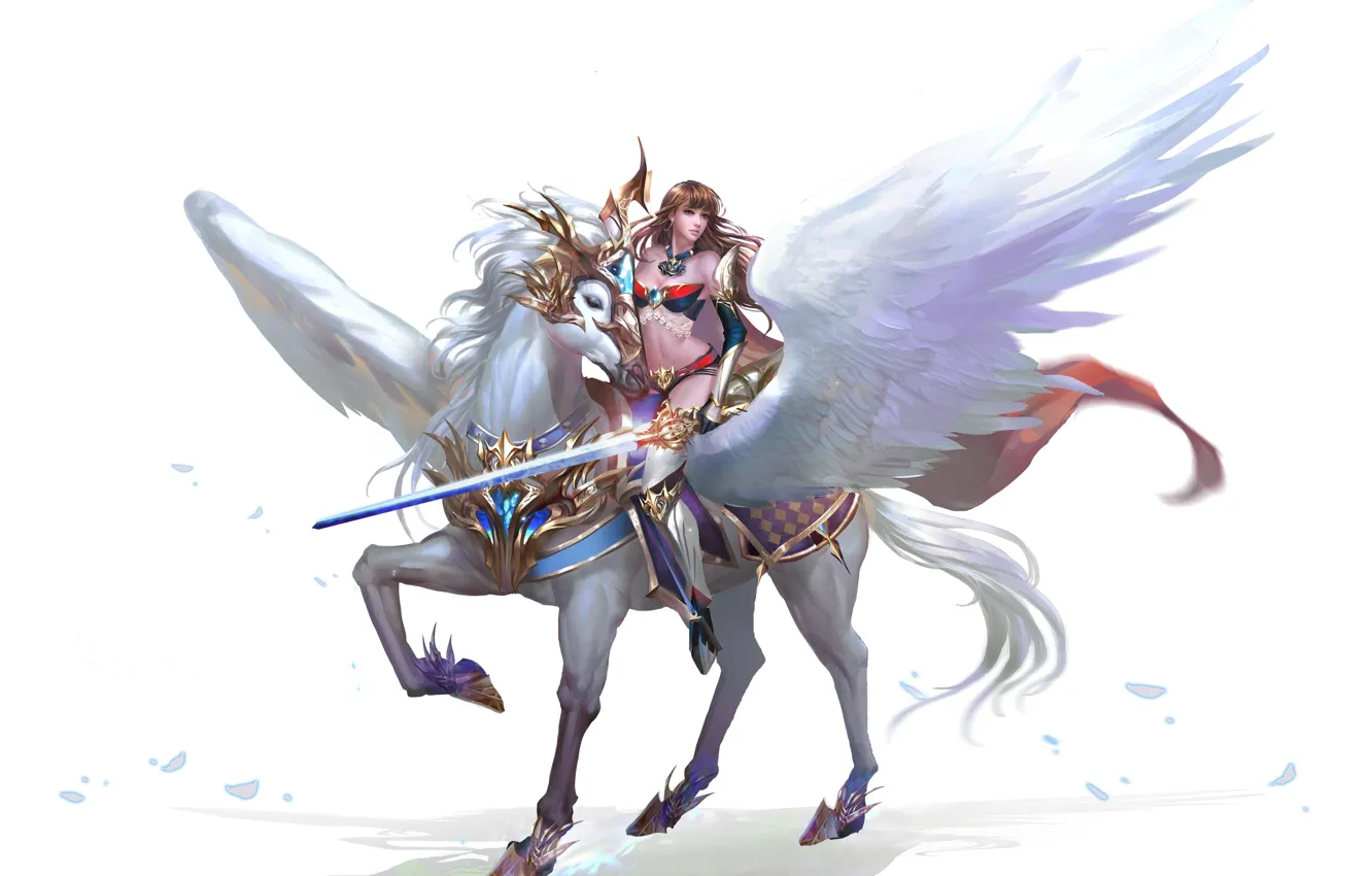 Фото обои конь, игра, крылья, воин, арт, перс, MMORPG, ездовой