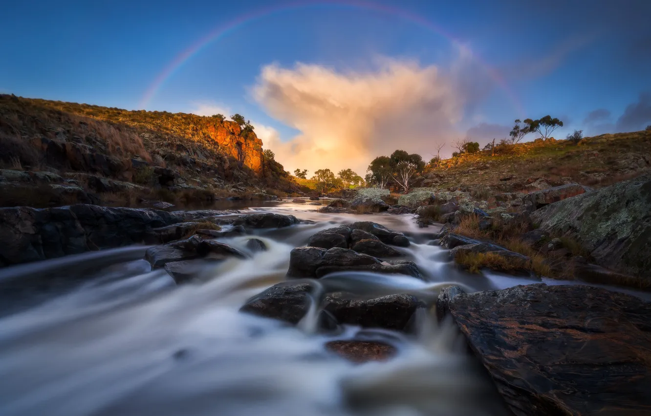 Фото обои река, камни, радуга, Австралия, South Australia, Mannum, Маннум