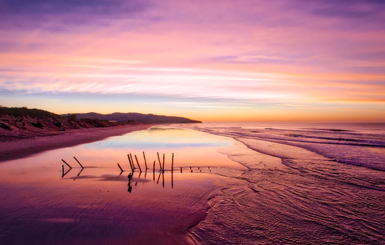 Фото обои beach, twilight, sea, sunset, dusk