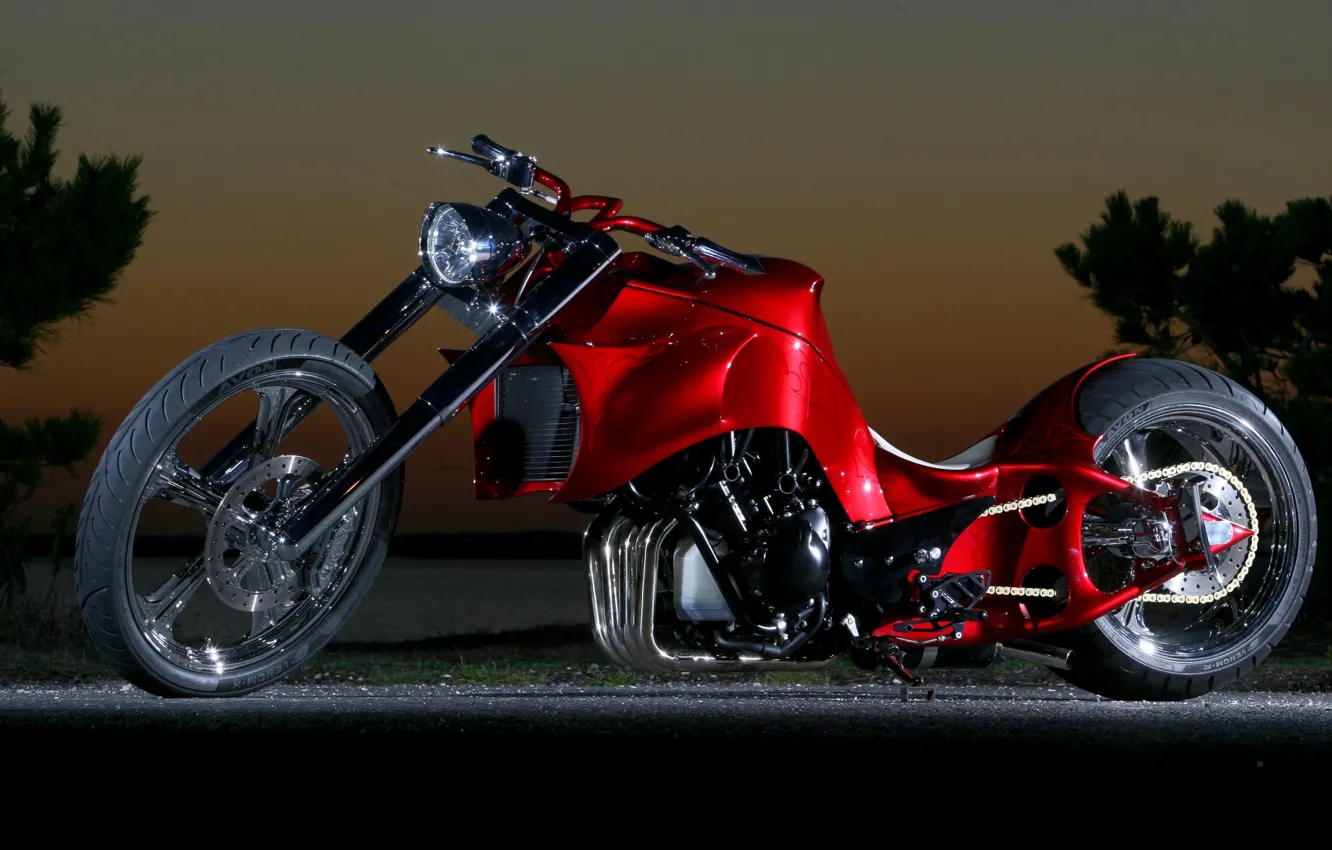 Фото обои Red, Chopper, Custom, Motorcycle