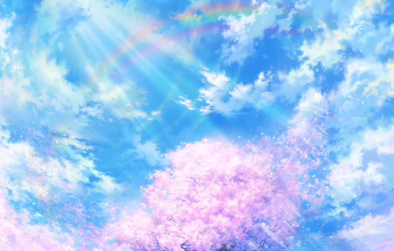 Фото обои облака, свет, ветер, рисунок, сакура