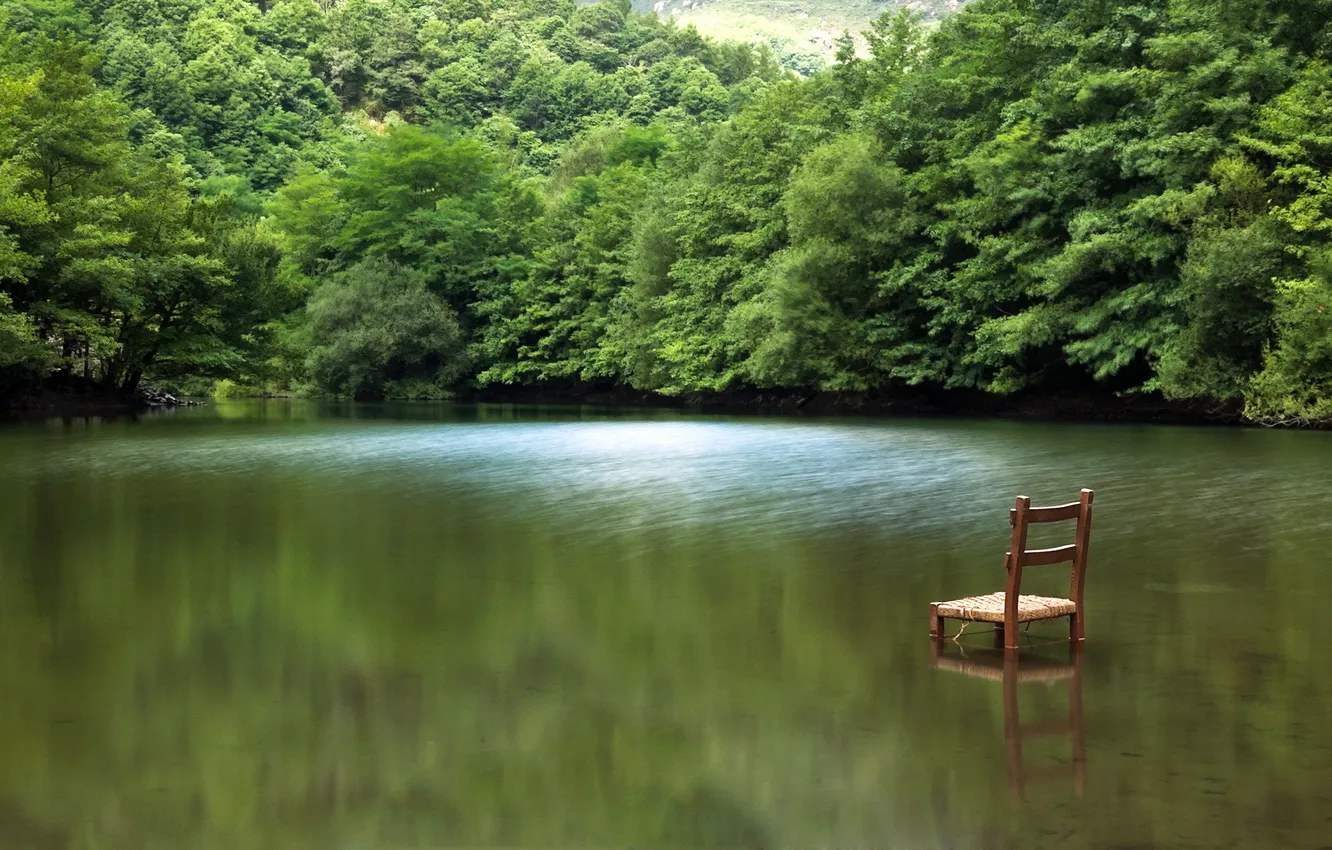 Фото обои природа, озеро, стул