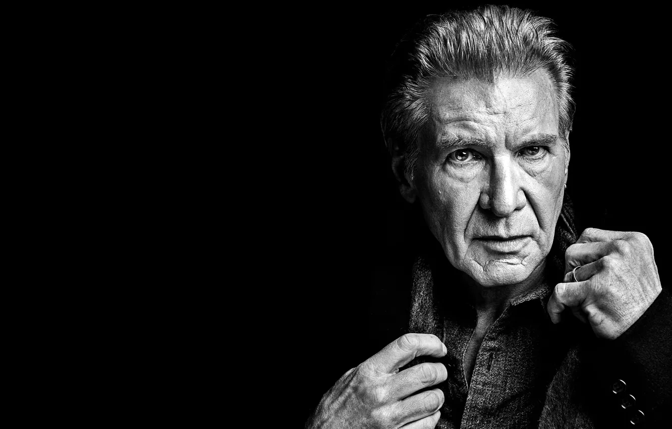 Фото обои актер, черный фон, фотомодель, Harrison Ford, Харрисон Форд