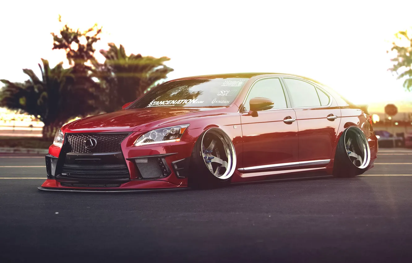 Фото обои Lexus, Red, Car, Front, Stance, Low, LS 460