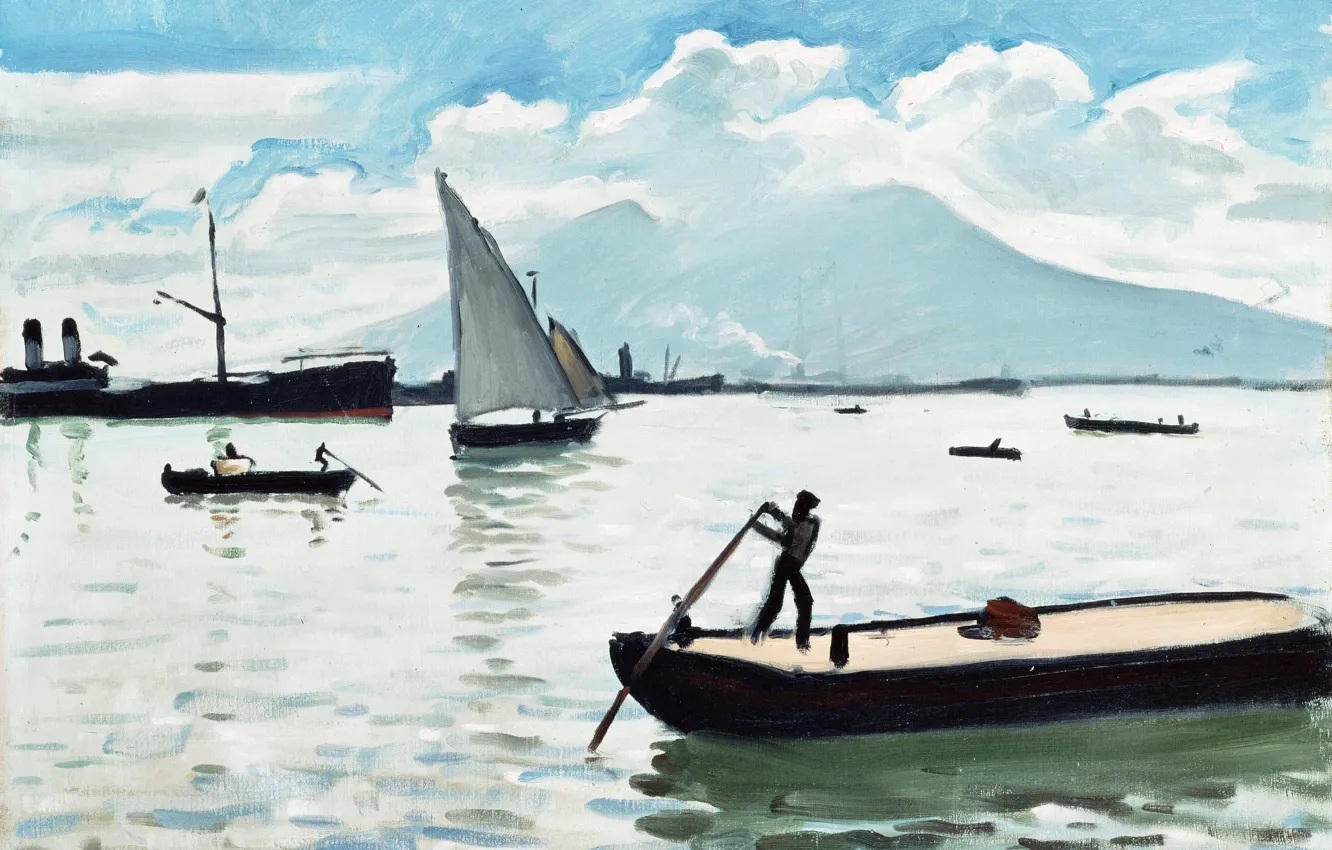 Фото обои лодка, корабль, гора, картина, парус, Albert Marquet, Альбер Марке, Неаполитанский Залив