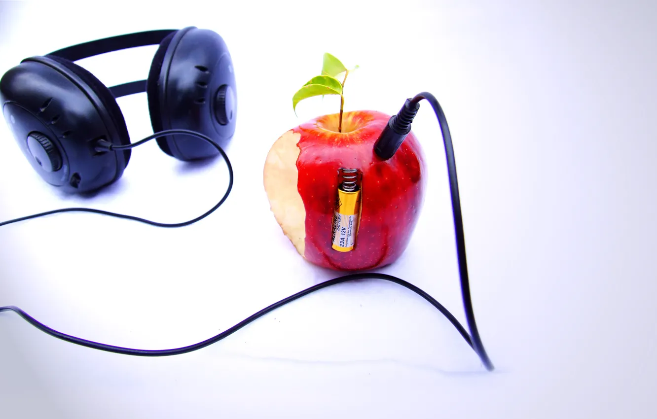 Фото обои яблоко, наушники, плеер, background beatles n apple
