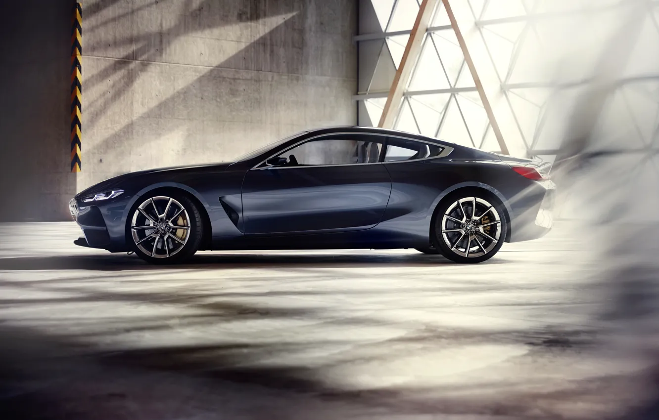 Фото обои лучи, свет, купе, BMW, профиль, 2017, 8-Series Concept