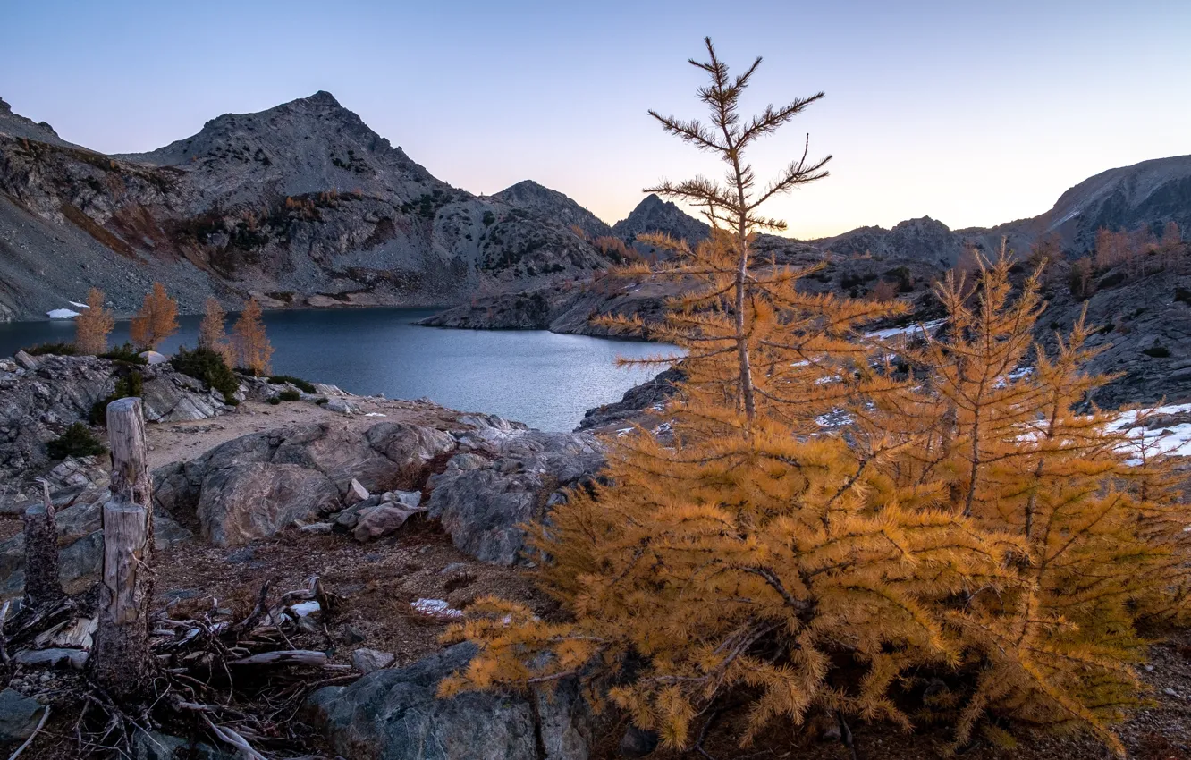 Фото обои осень, деревья, пейзаж, горы, природа, озеро, камни