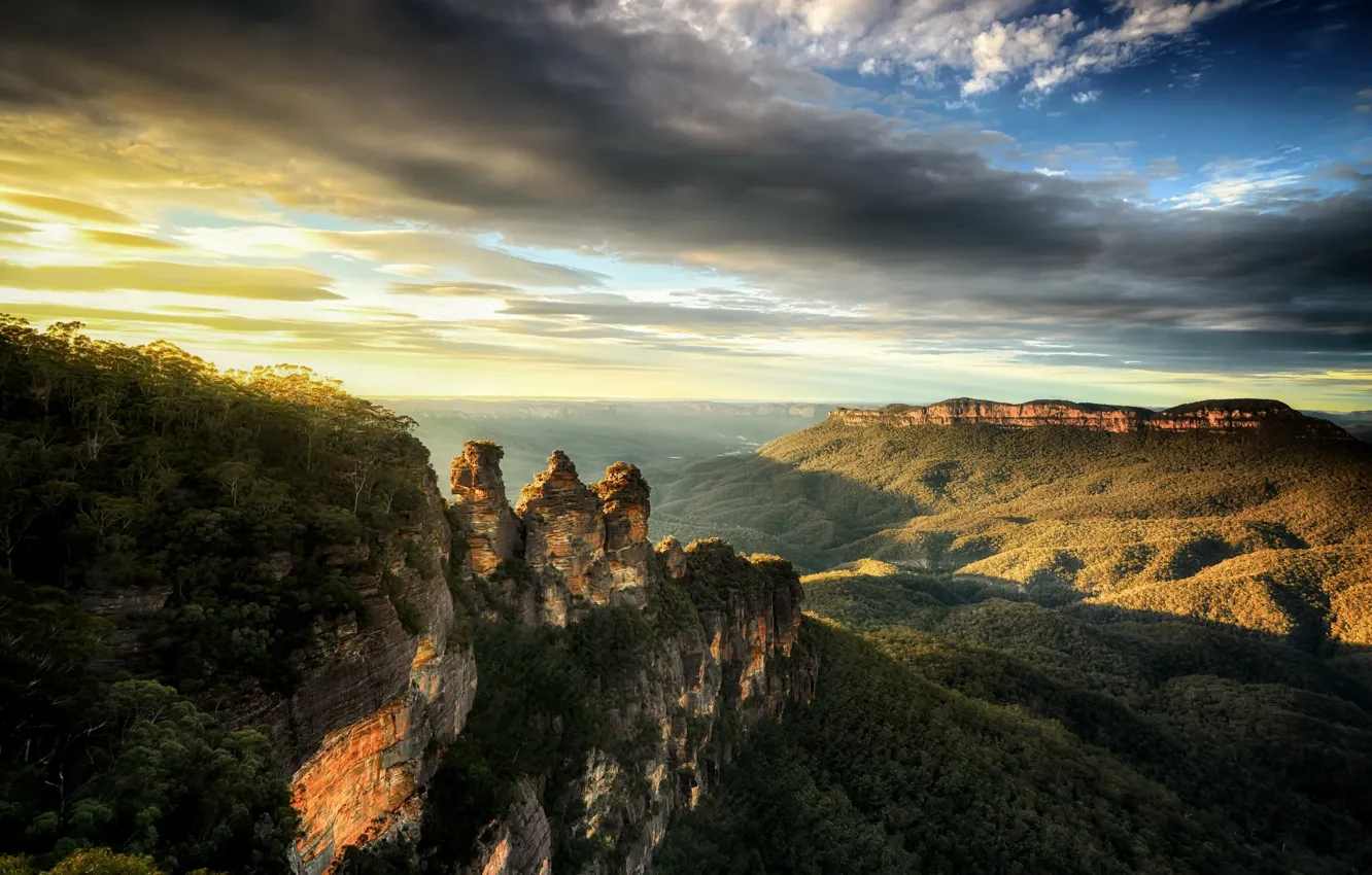 Фото обои Sunrise, Australia, Blue Mountain