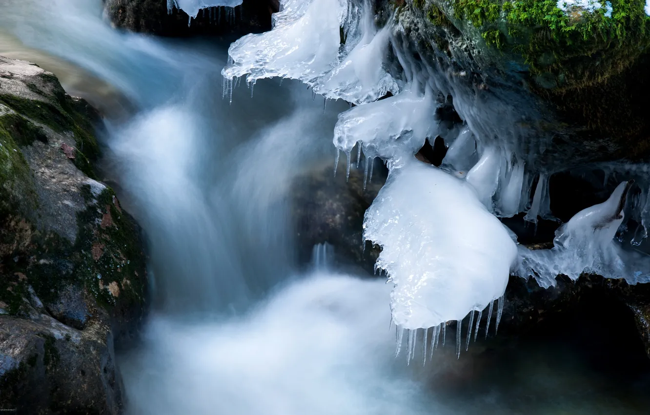 Фото обои зима, природа, река, лёд
