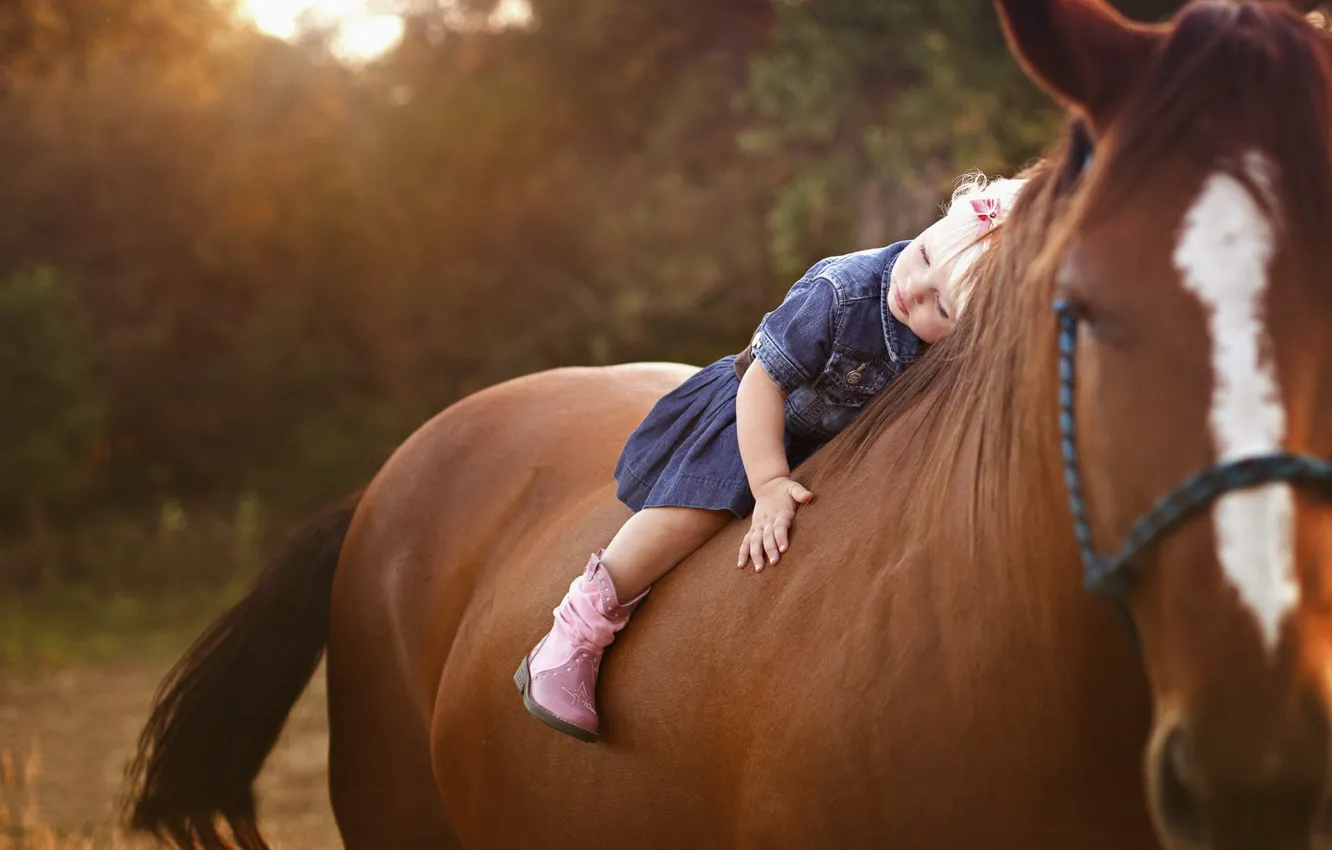 Фото обои лошадь, девочка, ребёнок