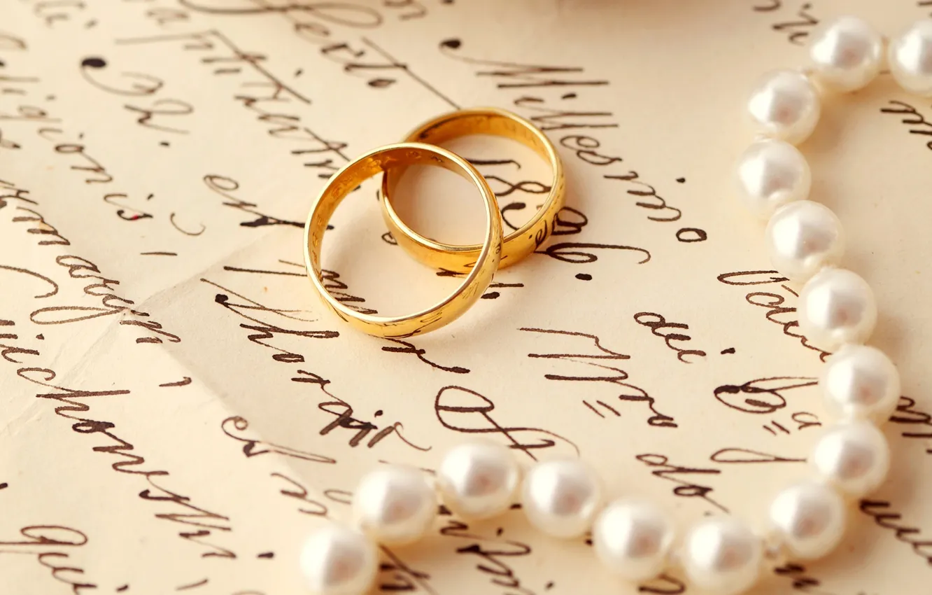 Фото обои письмо, кольца, жемчуг, свадьба, обручальные