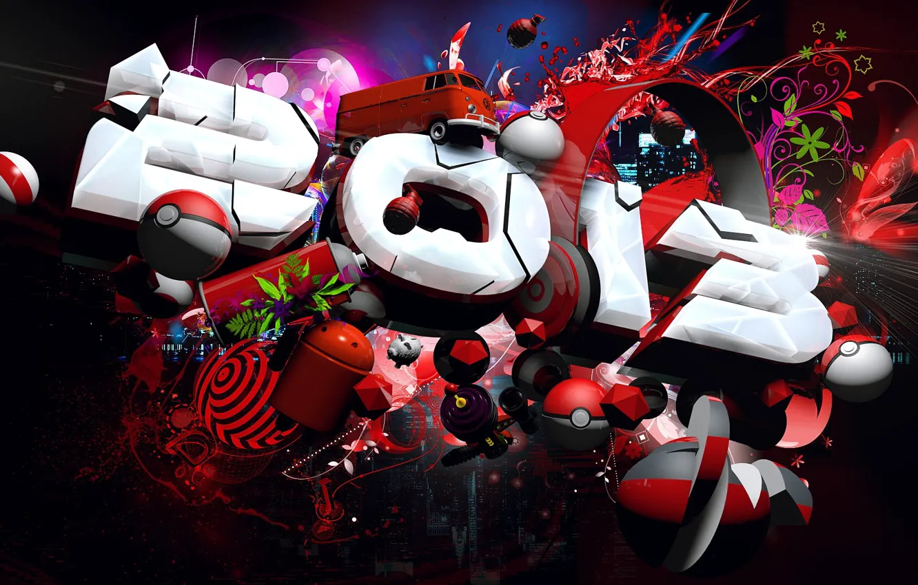 Фото обои коллаж, новый год, volkswagen, new year, android, 2013, pokeballs