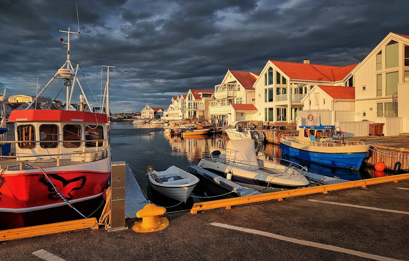 Фото обои лодки, причал, Норвегия, Norway, Åkrehamn