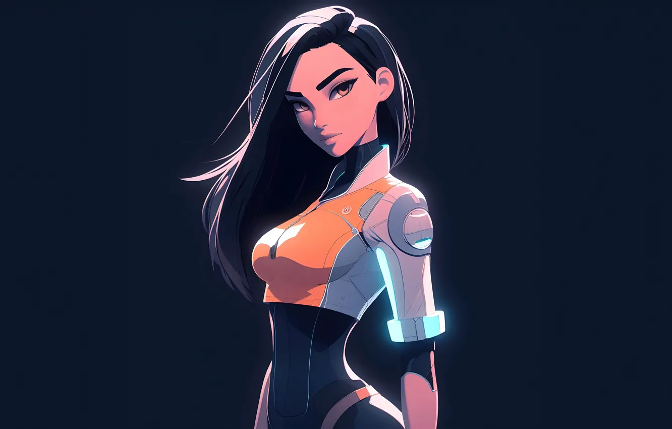 Фото обои girl, anime, cyborg