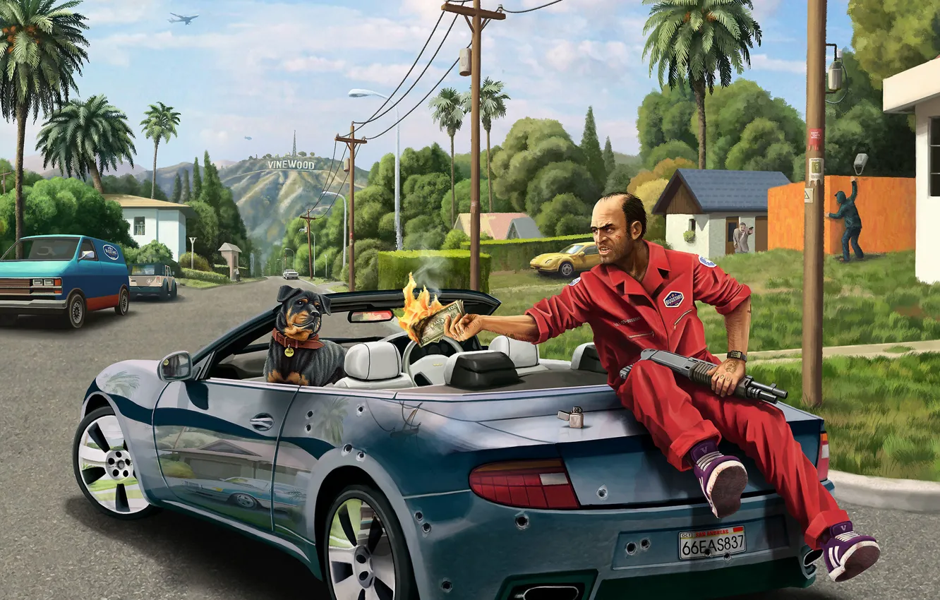 Фото обои Grand Theft Auto V, GTA 5, Тревор, Trevor Phillips, Chop, Чоп