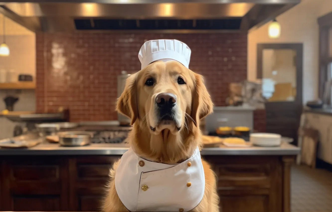 Фото обои собака, цифровое искусство, шеф-повар, ИИ-арт, Искусство искусственного интеллекта, НЕЙРОСЕТЬ