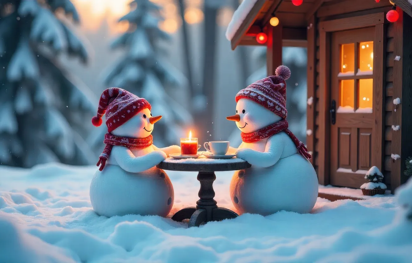 Фото обои зима, иней, лес, свет, снег, туман, чай, новый год