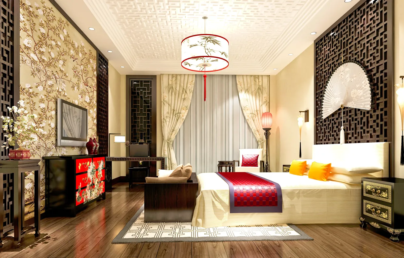 Фото обои дизайн, стиль, China, интерьер, style, спальня, bedroom, element