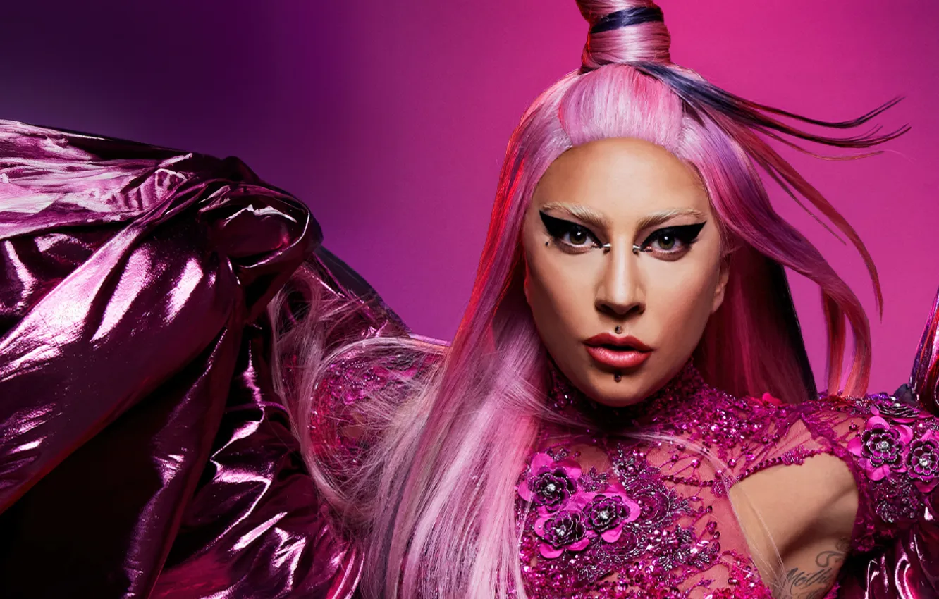 Фото обои Music, Lady Gaga, Artwork, Portrait, Pink background