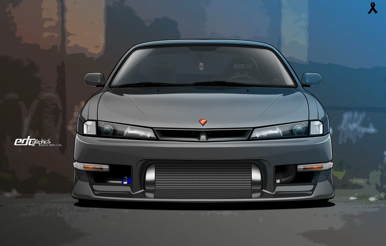 Фото обои вектор, Silvia, Nissan, ниссан, front, сильвия, S14, 200SX