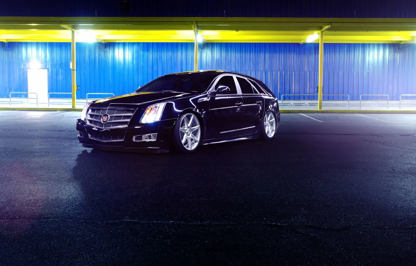 Фото обои Cadillac, CTS, Car, Front, Black, Tuning, Vossen, Wheels