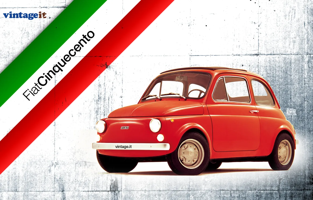 Фото обои красный, Италия, 500, WALLPAPER, FIAT, VINTAGE