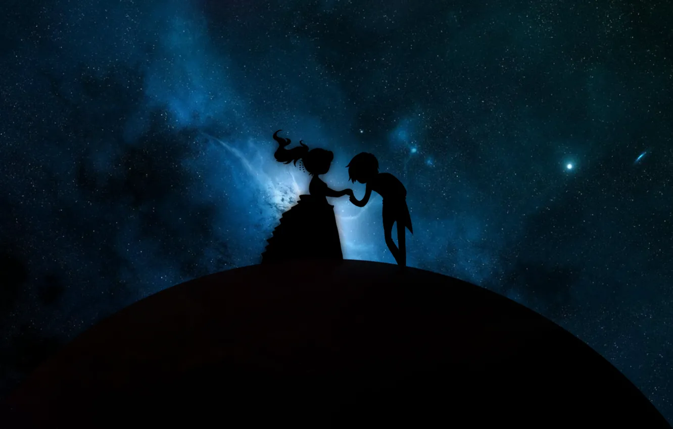 Фото обои девушка, космос, любовь, фон, Планета, парень