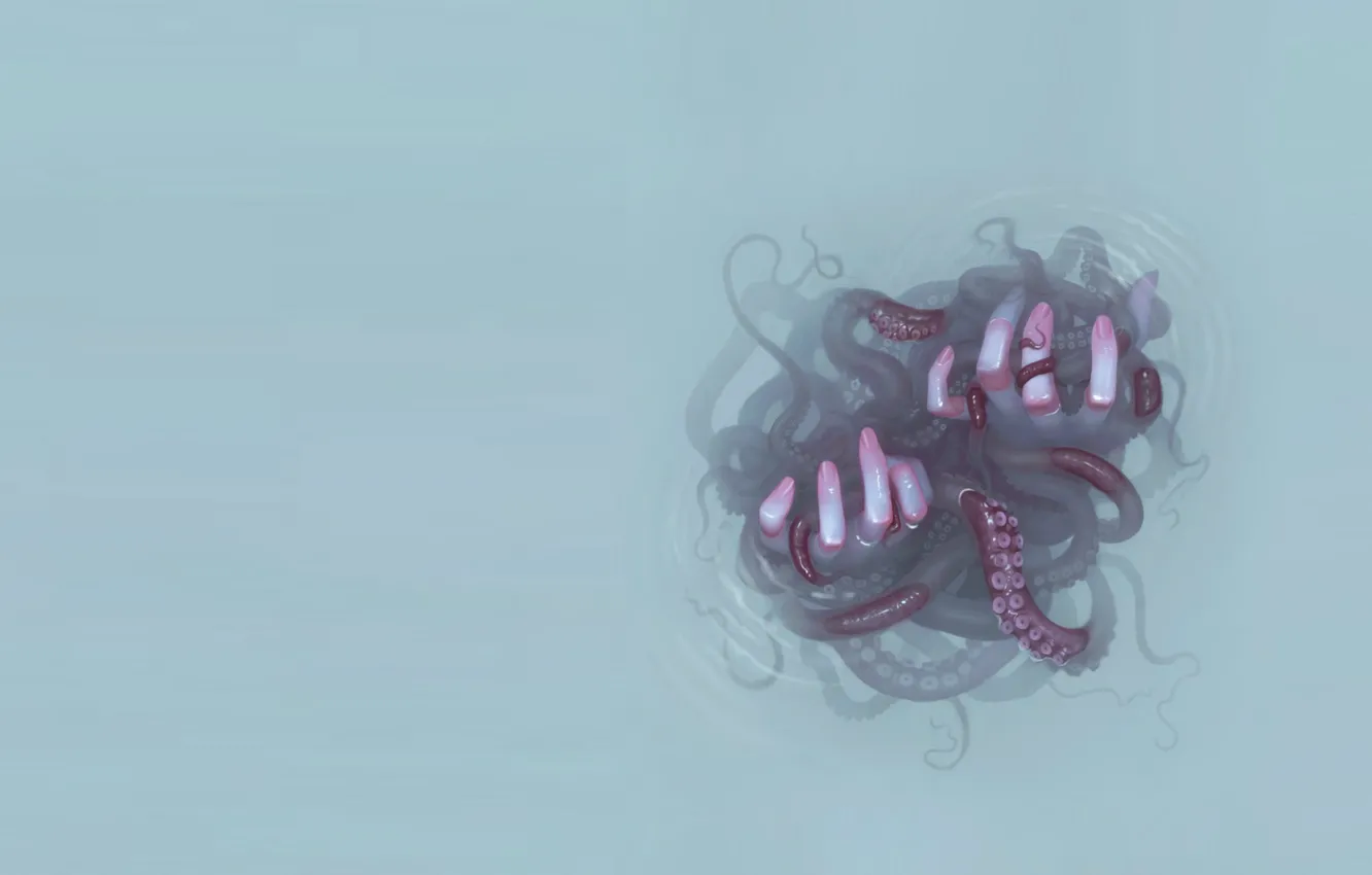 Фото обои осьминог, пальцы, серый фон, присоски, жуть, щупальцы