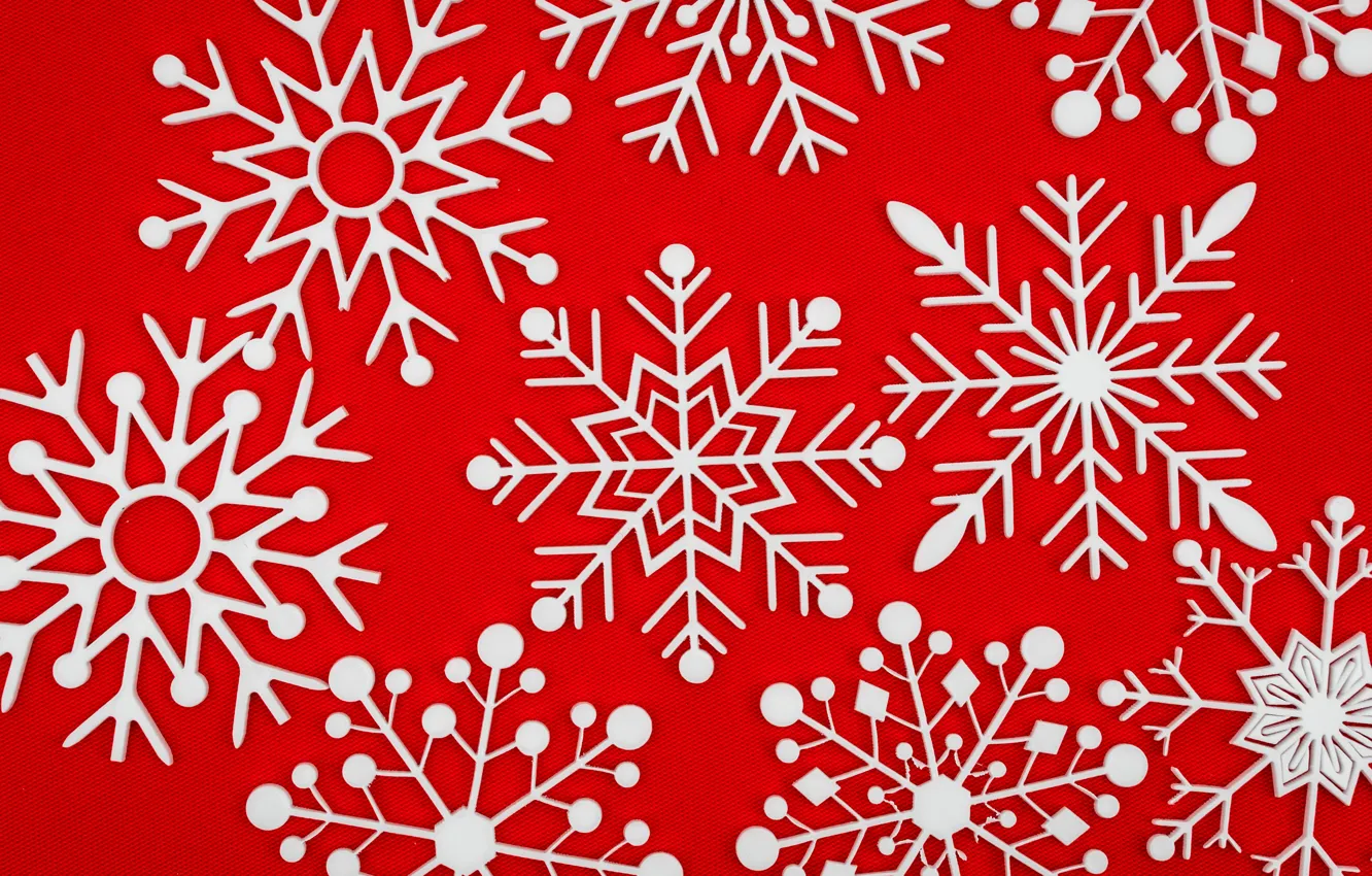 Фото обои зима, снежинки, красный, фон, red, Christmas, winter, background