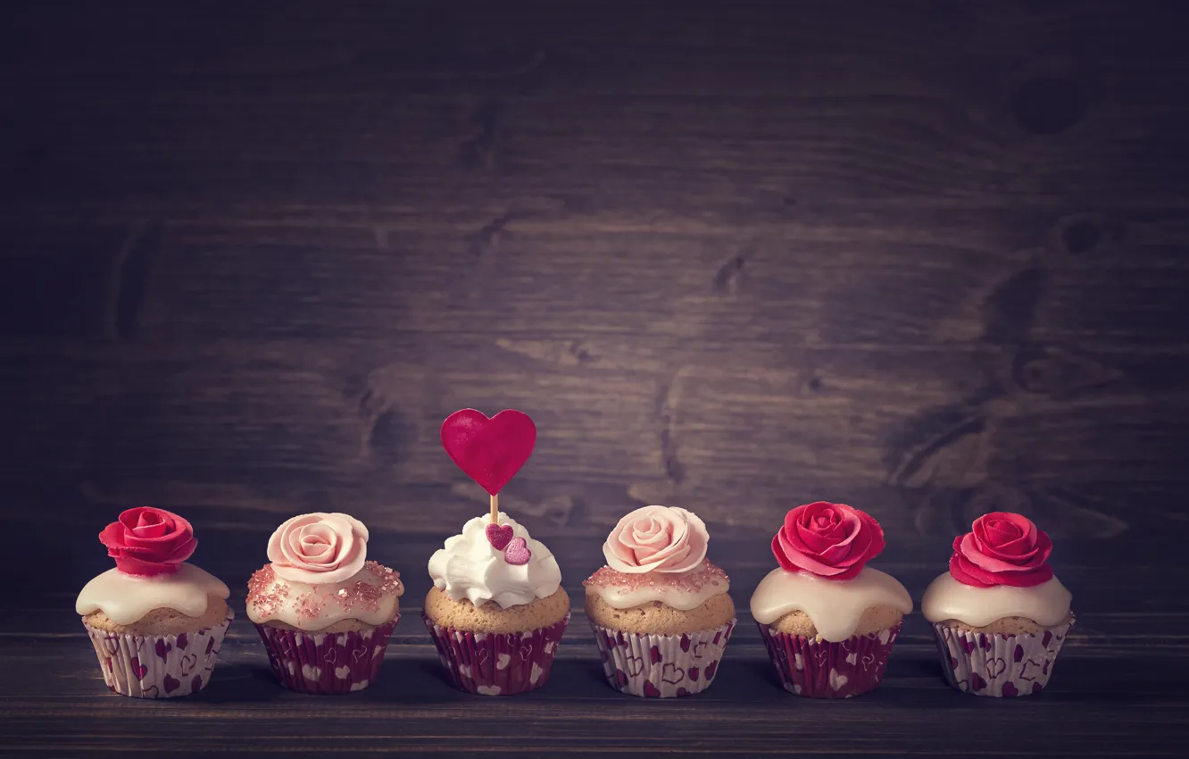 Фото обои Love, розы, украшение, сердечко, крем, heart, выпечка, Valentine's Day
