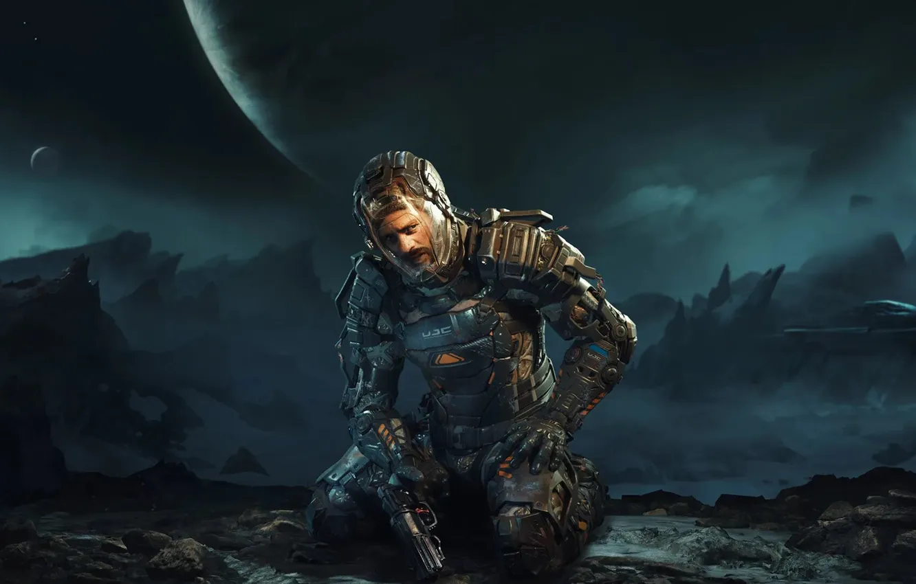 Фото обои space, moon, gun, pistol, game, dead space, Microsoft Windows, man