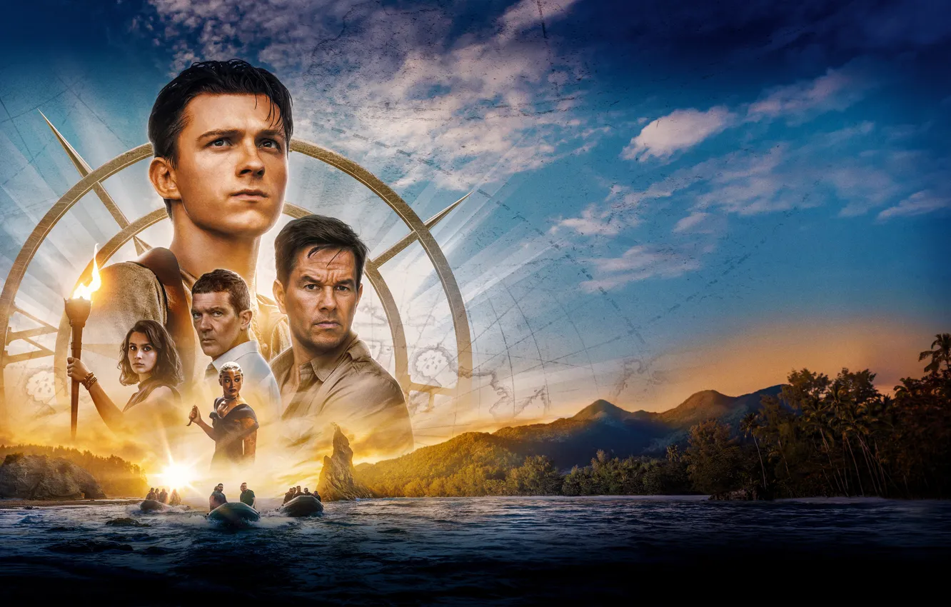 Фото обои приключения, боевик, постер, Марк Уолберг, Mark Wahlberg, Antonio Banderas, Антонио Бандерас, Uncharted
