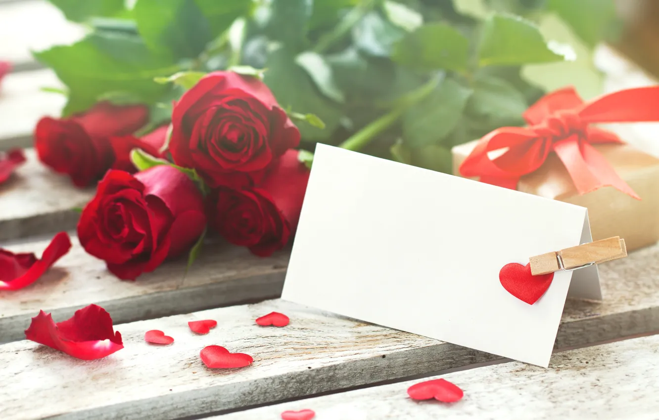 Фото обои подарок, лента, сердечки, red, valentine's day, roses, pomantic, Valeria Aksakova