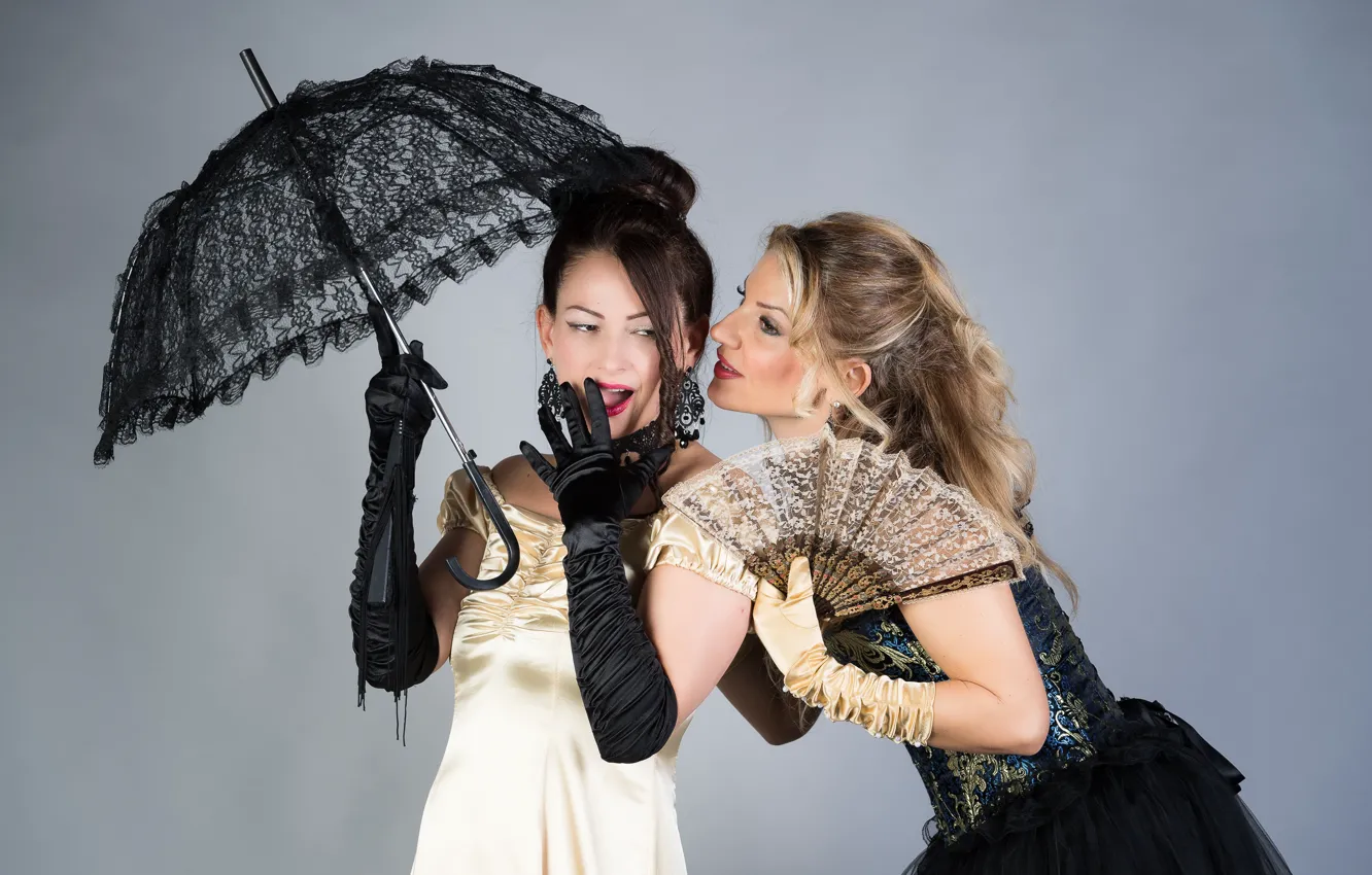 Фото обои стиль, ретро, зонтик, веер, перчатки, модели, Milena, платья