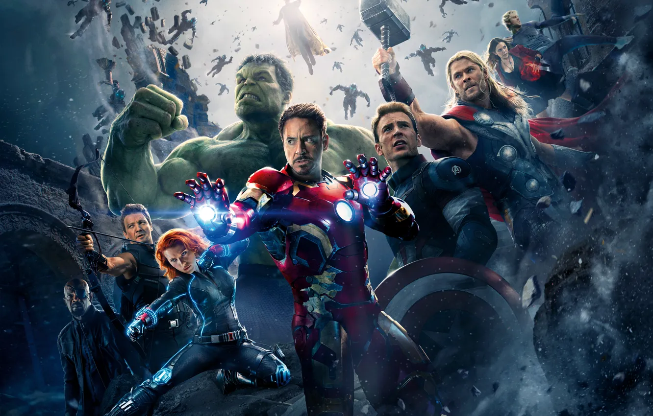 Фото обои Scarlett Johansson, Heroes, Hulk, Iron Man, The, Captain America, Thor, Black Widow
