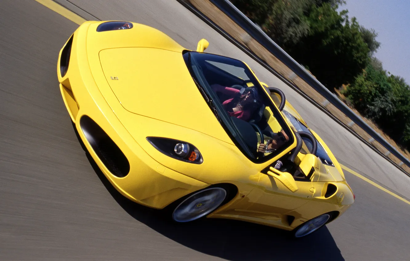 Фото обои желтый, скорость, F430, Ferrari, автомобиль, Spider