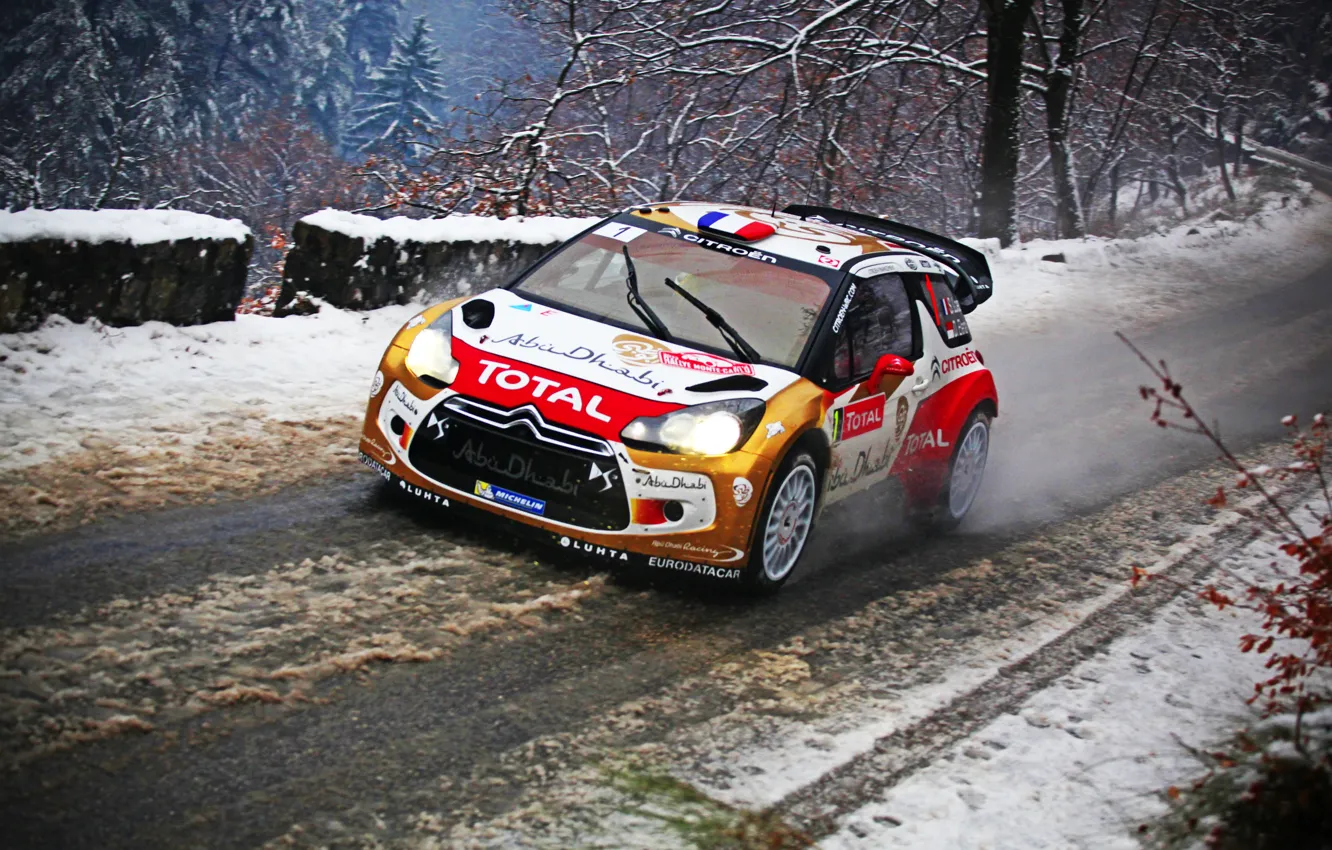Фото обои Зима, Снег, Спорт, Машина, Ситроен, Citroen, DS3, WRC