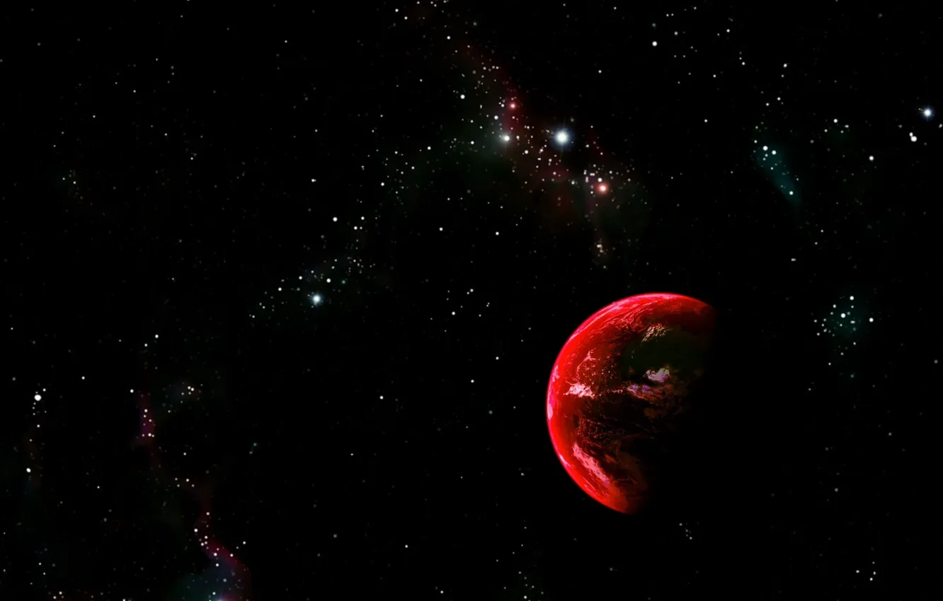 Фото обои космос, тьма, простанство, красная планета