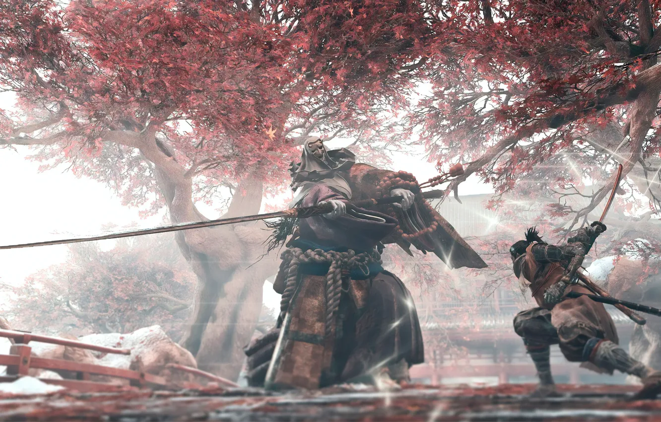 Фото обои листья, игра, япония, волк, меч, бой, sword, art