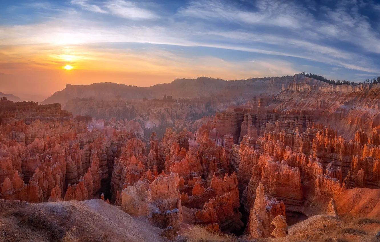 Фото обои desert, panorama, Utah, Fog, Bryce Canyon, Misty Canyon