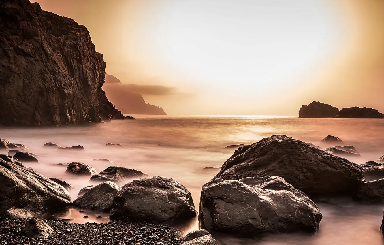 Фото обои море, ночь, скалы, берег